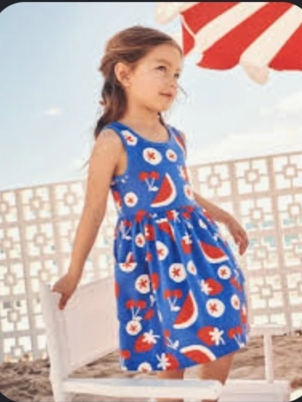 Hanna Andersson Size 3T Sleeveless Playground Dress Pockets Blue Red White Fruit